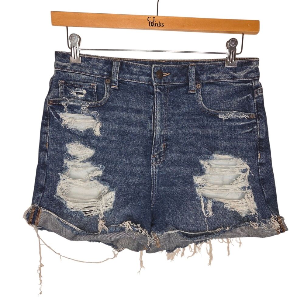 American Eagle Outfitters Women's Blue Denim Shorts Distressed Mom Short Size 10